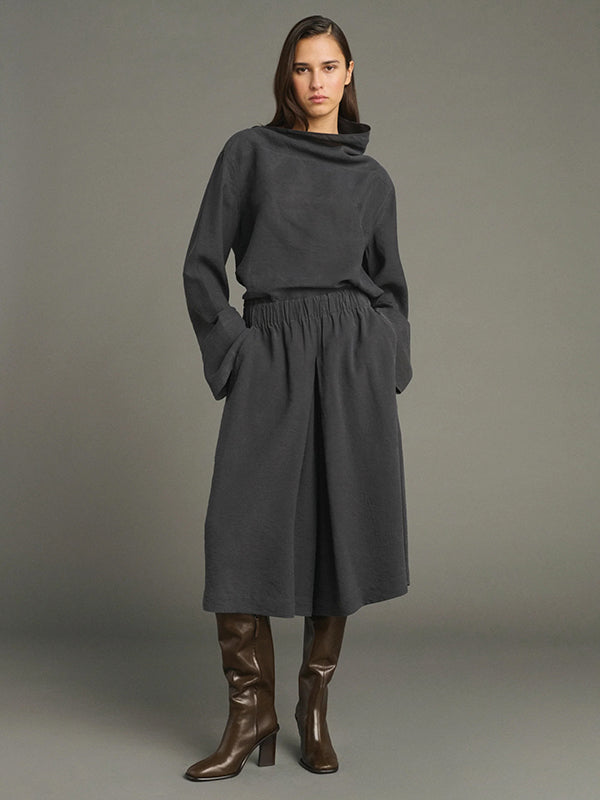 Lexie - Elasticated culotte skirt in washed silk