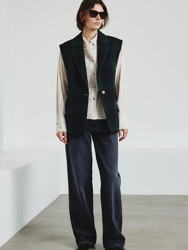 Blazer vest in checkered wool