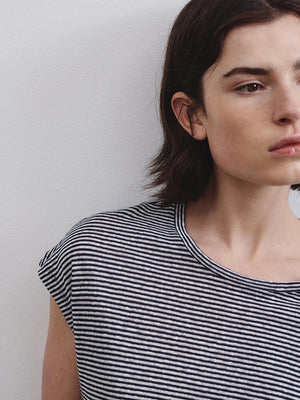 Sleeveless striped cotton and linen jersey T-shirt