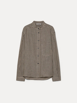 Vichy check flannel shirt with band collar
