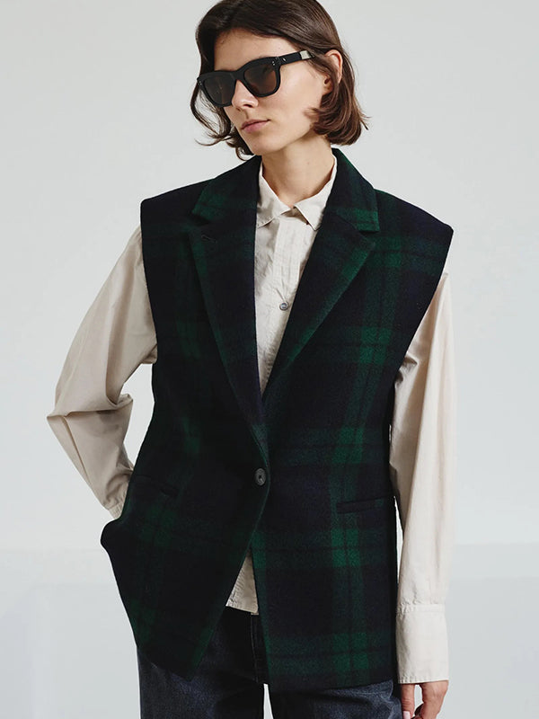 Blazer vest in checkered wool