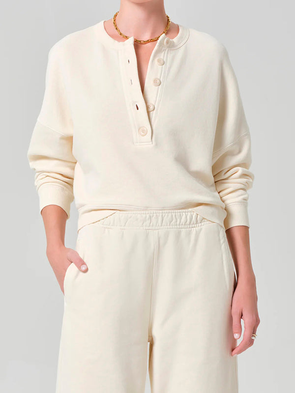 Rhomboid Henley in Cream