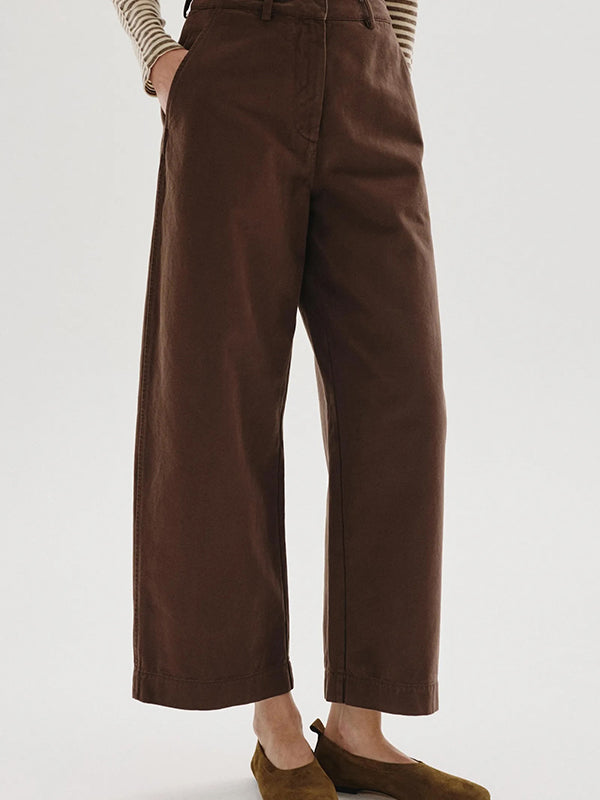 Barrel-leg brushed cotton drill trousers
