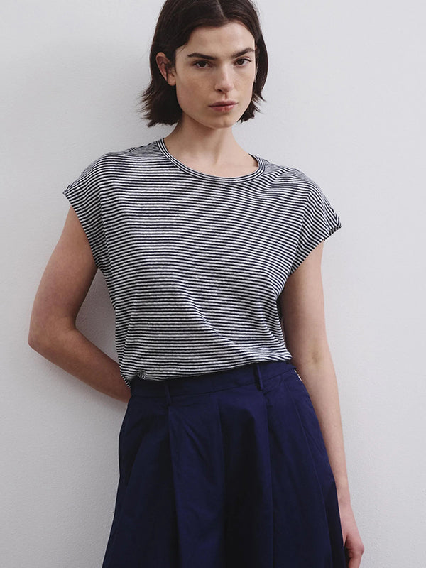 Sleeveless striped cotton and linen jersey T-shirt