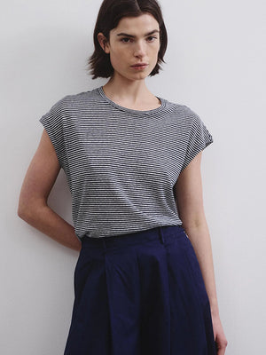 Sleeveless striped cotton and linen jersey T-shirt