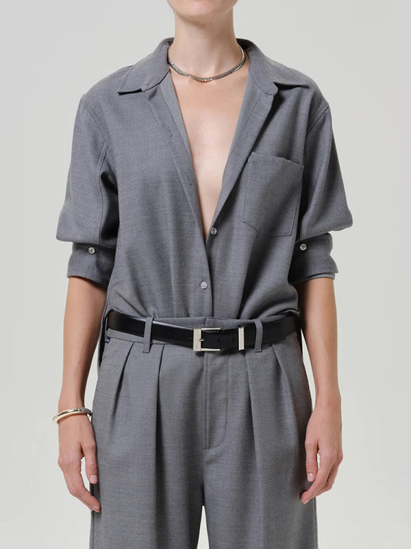 Kayla Shrunken Shirt in grey wool