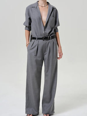 Kayla Shrunken Shirt in grey wool