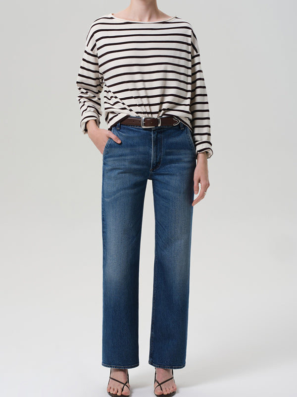 Boat Neck long sleeve in chocolate stripe