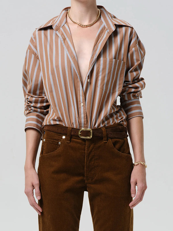 Thea Boyfriend Shirt In Copper Stripe