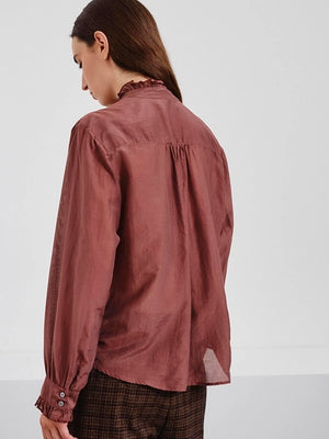 Silk and cotton voile ruffled shirt