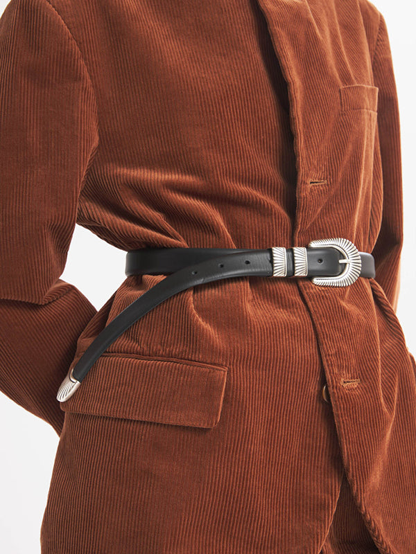 Belt Cinta Argento Pelle Nero