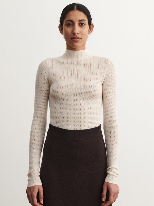 High Neck Pointelle Top