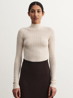 High Neck Pointelle Top
