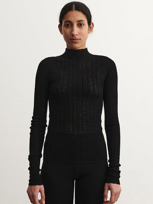 High Neck Pointelle Top