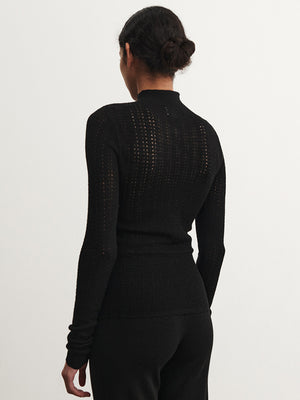 High Neck Pointelle Top
