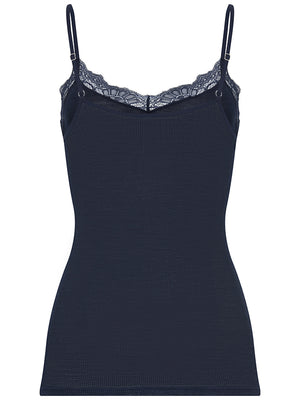 Woolen Lace Spaghetti Top in Navy