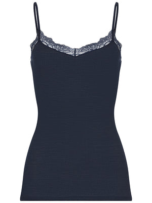 Woolen Lace Spaghetti Top in Navy