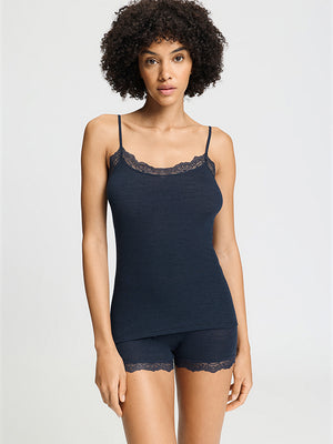 Woolen Lace Spaghetti Top in Navy