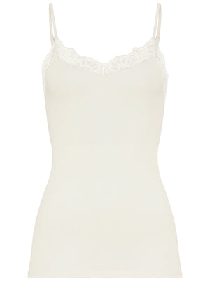 Woolen Lace Spaghetti Top in Misty White