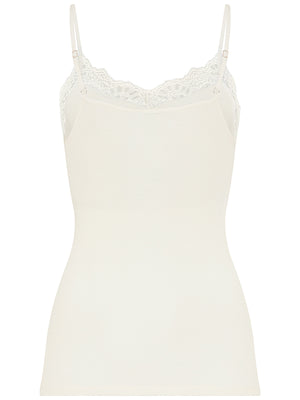 Woolen Lace Spaghetti Top in Misty White