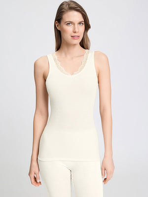 Woolen Lace Tank Top in Misty White