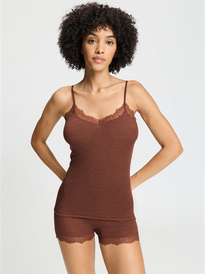 Woolen Lace Spaghetti Top in Cinnamon