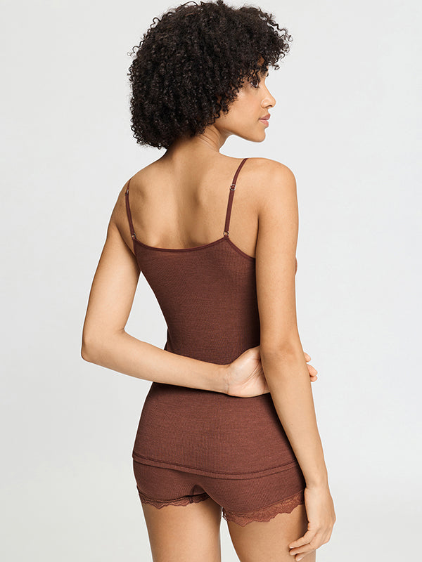 Woolen Lace Spaghetti Top in Cinnamon