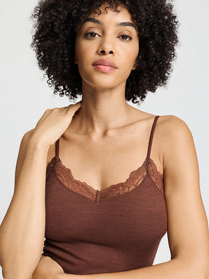 Woolen Lace Spaghetti Top in Cinnamon