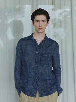 Long Shirt in faded linen canvas