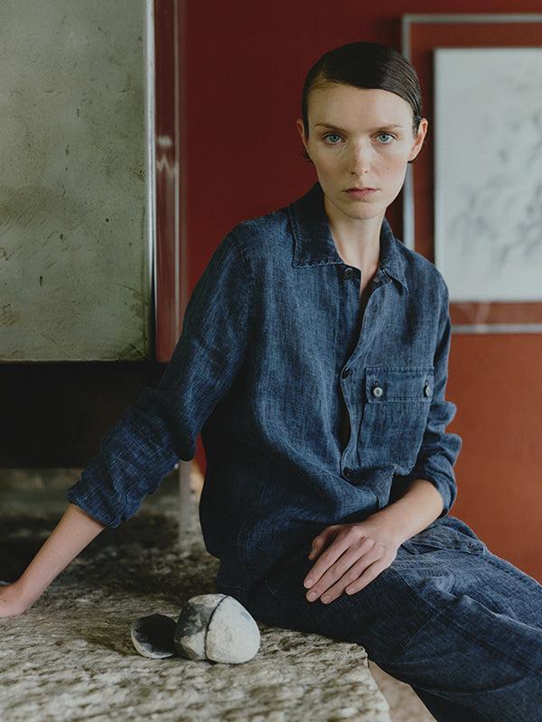 Long Shirt in faded linen canvas
