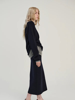 Longsleeve T - Navy - Wool & Cashmere