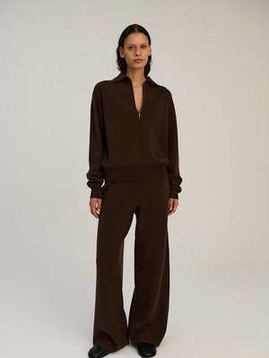 Zip Polo - Dark Brown - Wool & Cashmere