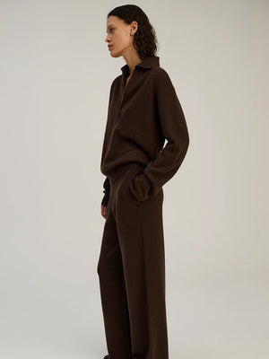 Zip Polo - Dark Brown - Wool & Cashmere