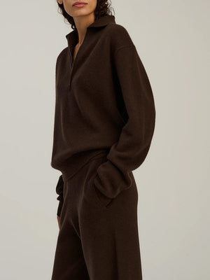 Zip Polo - Dark Brown - Wool & Cashmere