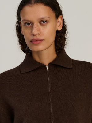 Zip Polo - Dark Brown - Wool & Cashmere