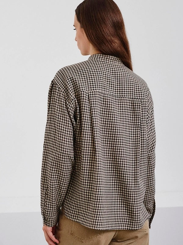 Vichy check flannel shirt with band collar