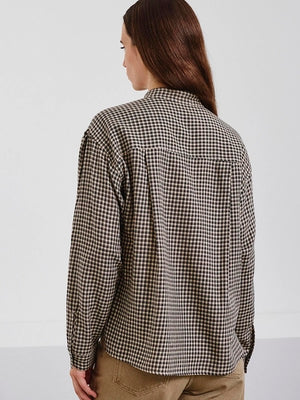 Vichy check flannel shirt with band collar