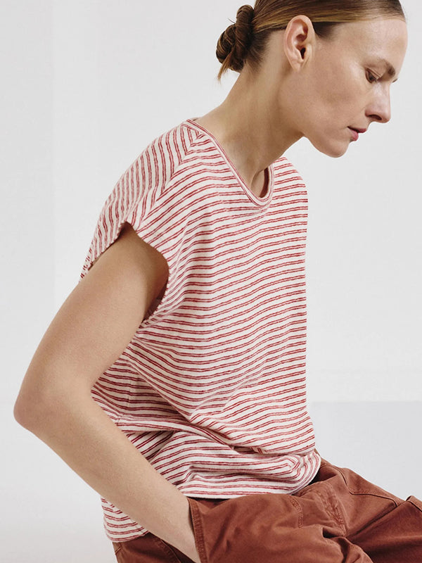 Striped cotton and linen jersey top