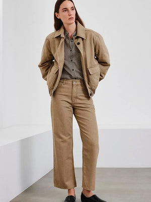 Vichy check flannel shirt with band collar
