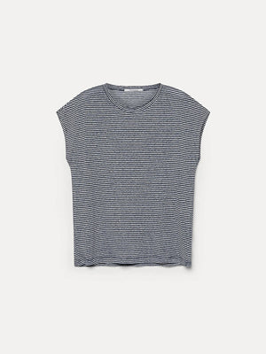 Sleeveless striped cotton and linen jersey T-shirt