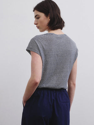 Sleeveless striped cotton and linen jersey T-shirt