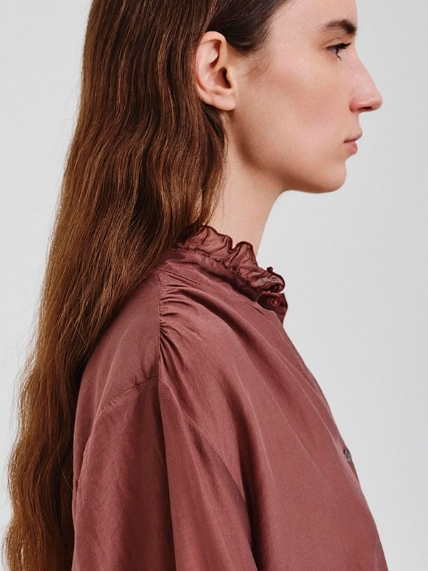 Silk and cotton voile ruffled shirt