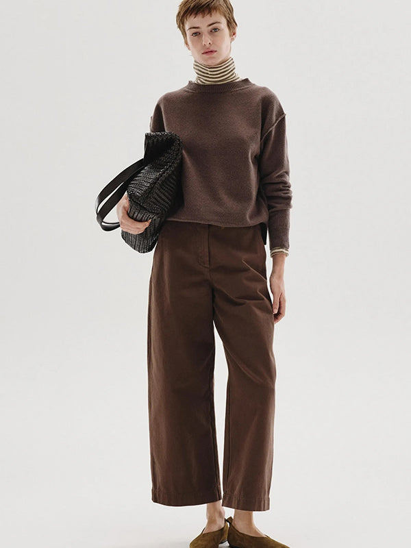 Barrel-leg brushed cotton drill trousers