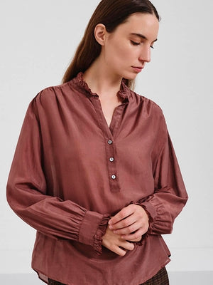 Silk and cotton voile ruffled shirt